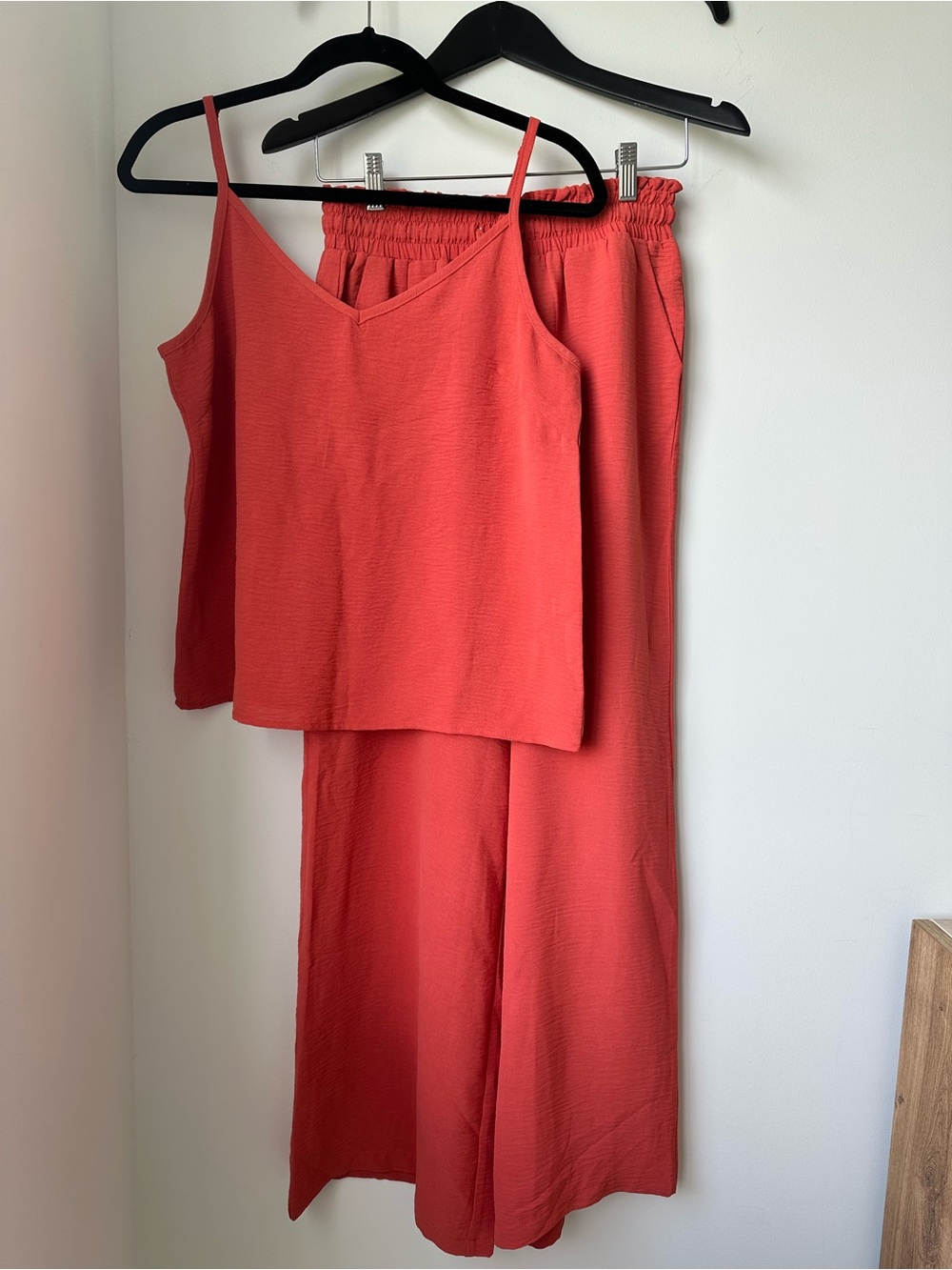 Caracilia Wide Leg High Waisted Elastic Waist Coral Cami and Pants Set